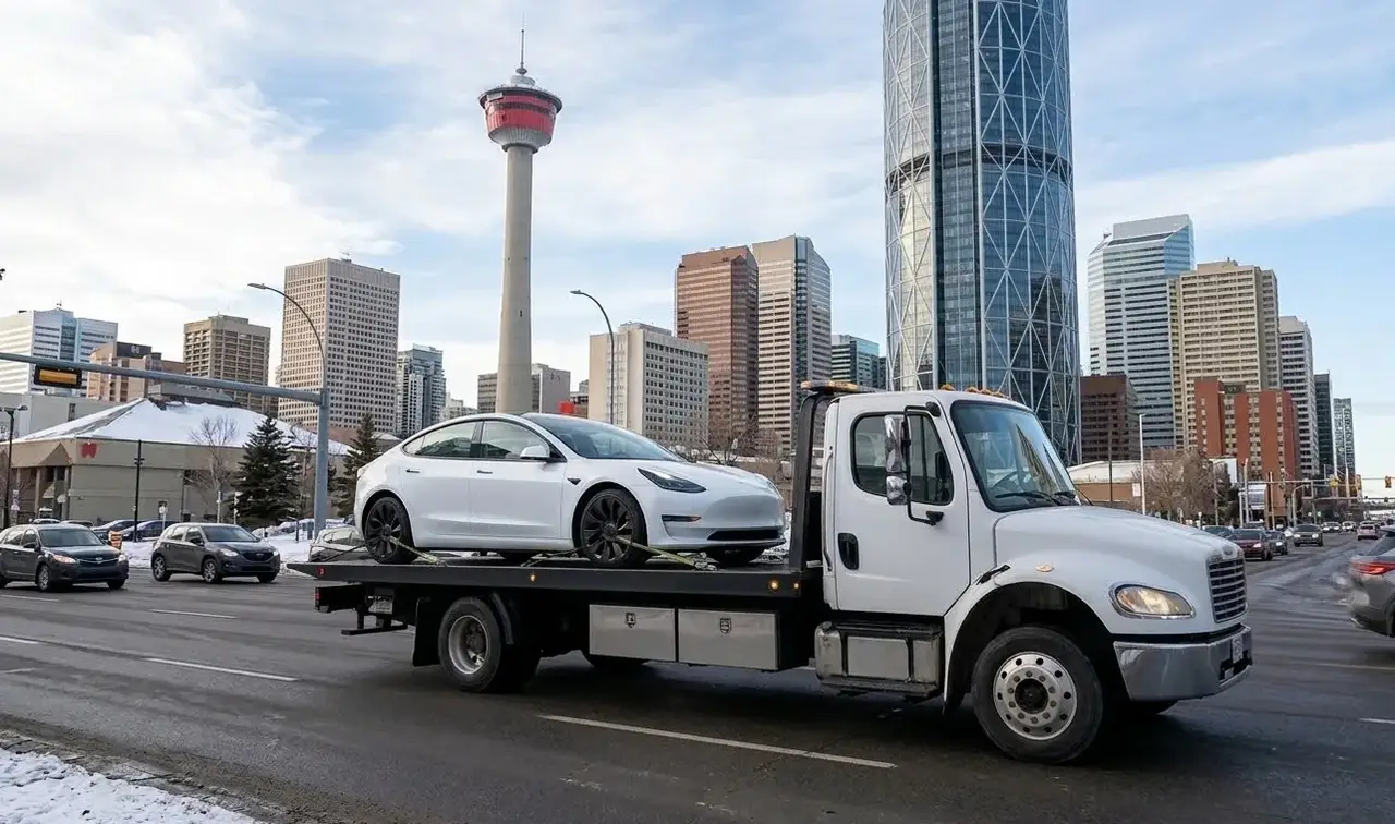 Charlotte electric vehicle on flatbed transport